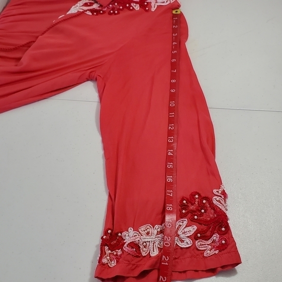 Soft Surroundings Floral Embroidered Tunic Size M Beaded Tassel Tie Top Beach - Picture 9 of 12